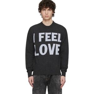Honey Fucking Dijon “I Feel Love” Charcoal Gray Wool Sweater Size Large